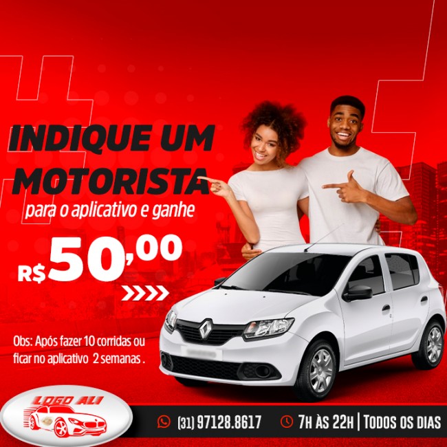 Indique motorista para o aplicativo e ganhe R$ 50,00