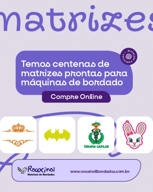 Temos centenas de matrizes prontas para máquinas de bordado: compre online