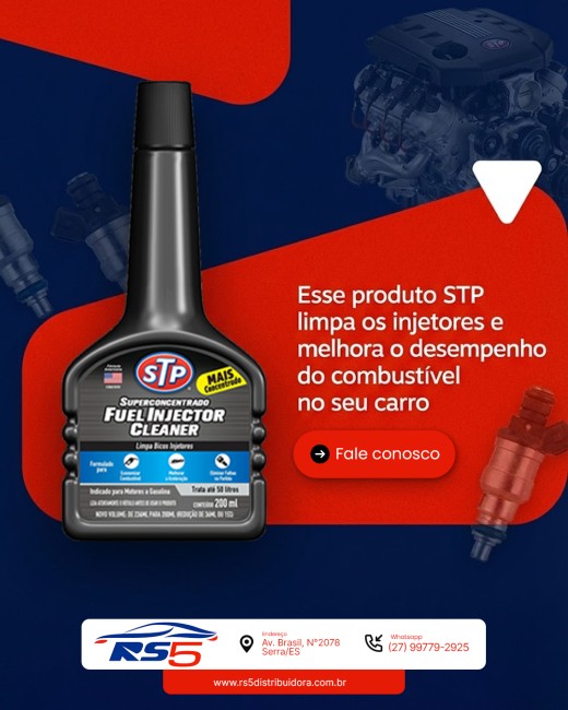 Esse produto STP limpa os injetores e melhora o desempenho do combustível no seu carro